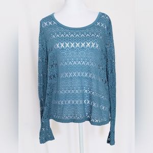 Aeropostale Eyelet Cut  Flare Sleeve Top Shirt Blue Size Medium